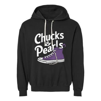 Wo Kamala Harris Chucks And Pearls 2024 Vice President Vneck Garment-Dyed Fleece Hoodie