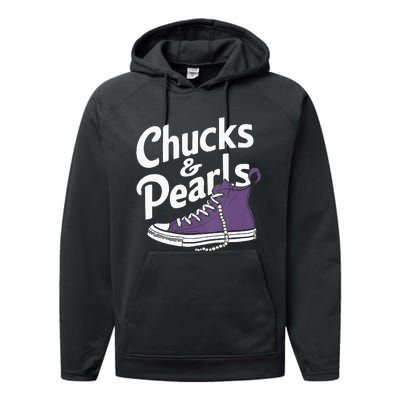 Wo Kamala Harris Chucks And Pearls 2024 Vice President Vneck Performance Fleece Hoodie