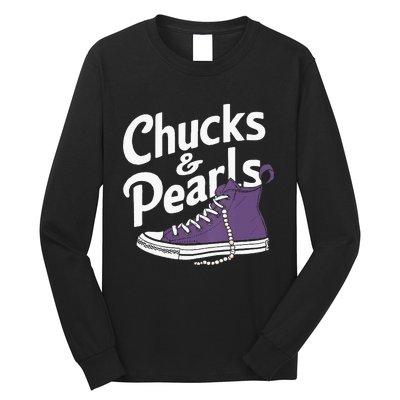 Wo Kamala Harris Chucks And Pearls 2024 Vice President Vneck Long Sleeve Shirt