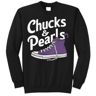 Wo Kamala Harris Chucks And Pearls 2024 Vice President Vneck Sweatshirt