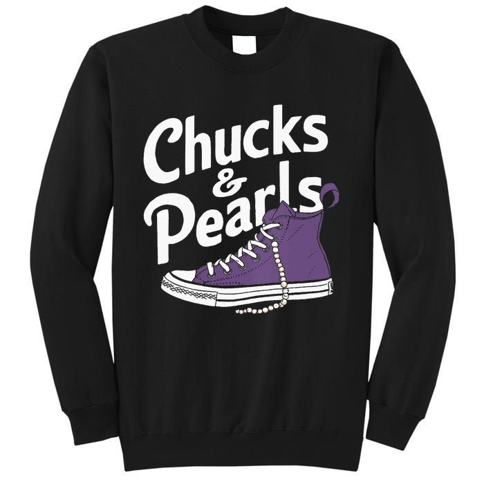 Wo Kamala Harris Chucks And Pearls 2024 Vice President Vneck Sweatshirt