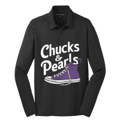 Wo Kamala Harris Chucks And Pearls 2024 Vice President Vneck Silk Touch Performance Long Sleeve Polo