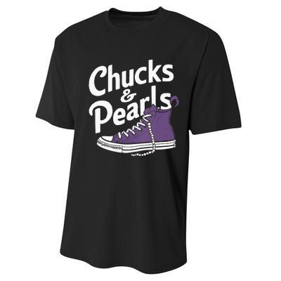 Wo Kamala Harris Chucks And Pearls 2024 Vice President Vneck Performance Sprint T-Shirt