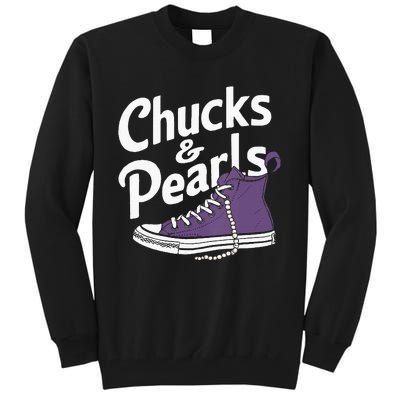 Wo Kamala Harris Chucks And Pearls 2024 Vice President Vneck Tall Sweatshirt