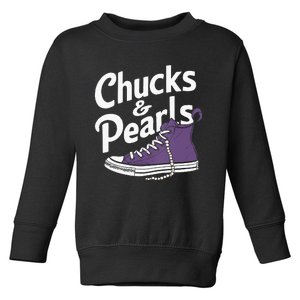 Wo Kamala Harris Chucks And Pearls 2024 Vice President Vneck Toddler Sweatshirt