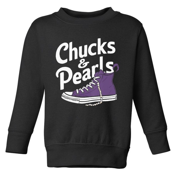 Wo Kamala Harris Chucks And Pearls 2024 Vice President Vneck Toddler Sweatshirt