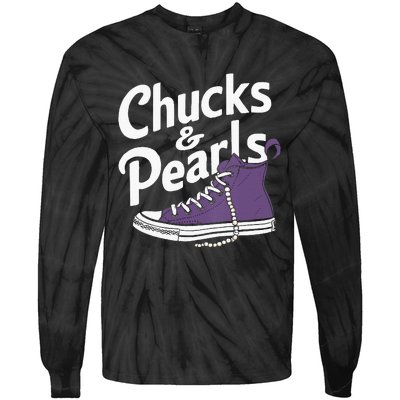 Wo Kamala Harris Chucks And Pearls 2024 Vice President Vneck Tie-Dye Long Sleeve Shirt