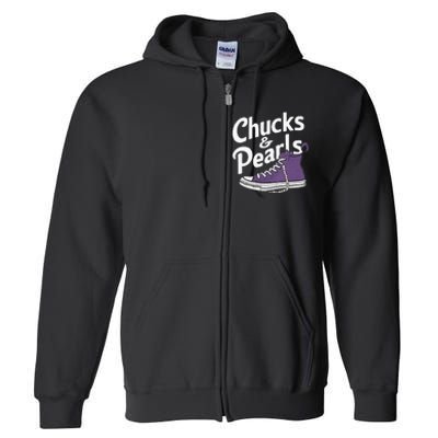 Wo Kamala Harris Chucks And Pearls 2024 Vice President Vneck Full Zip Hoodie