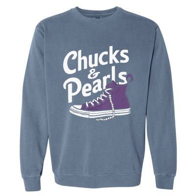 Wo Kamala Harris Chucks And Pearls 2024 Vice President Vneck Garment-Dyed Sweatshirt