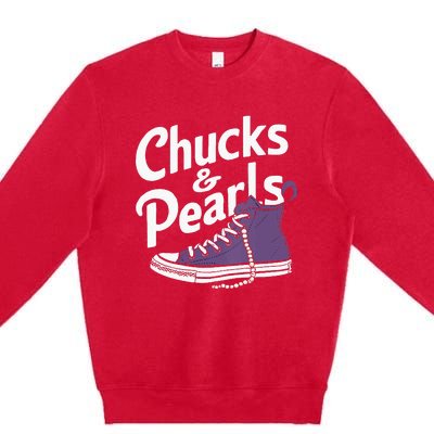 Wo Kamala Harris Chucks And Pearls 2024 Vice President Vneck Premium Crewneck Sweatshirt