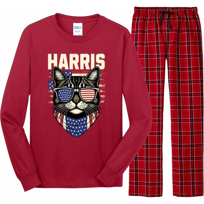 Wo Kamala Harris For President 2024 Funny Cat Lady Graphic Long Sleeve Pajama Set