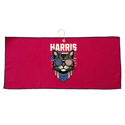 Wo Kamala Harris For President 2024 Funny Cat Lady Graphic Large Microfiber Waffle Golf Towel