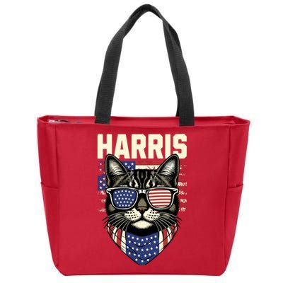 Wo Kamala Harris For President 2024 Funny Cat Lady Graphic Zip Tote Bag