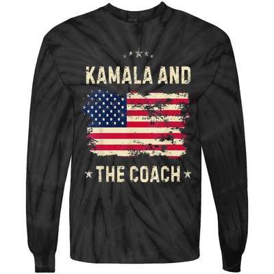 Women Kamala Harris And The Coach 2024 Walz Waltz Usa Flag Gift Tie-Dye Long Sleeve Shirt