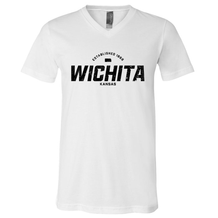 Wichita Kansas Ks Vintage Athletic Sports Logo V-Neck T-Shirt