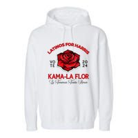 Wo Kama La Flor 2024 Election Latinas Con Kamala Harris Vote Vneck Garment-Dyed Fleece Hoodie