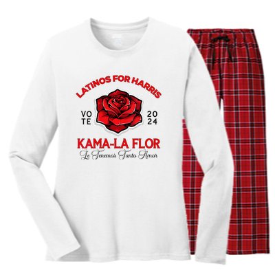 Wo Kama La Flor 2024 Election Latinas Con Kamala Harris Vote Vneck Women's Long Sleeve Flannel Pajama Set 