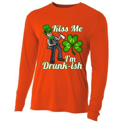 Womens Kiss Me I'm Drunkish Lucky St. Patrick's Day Costume Outfit Cooling Performance Long Sleeve Crew