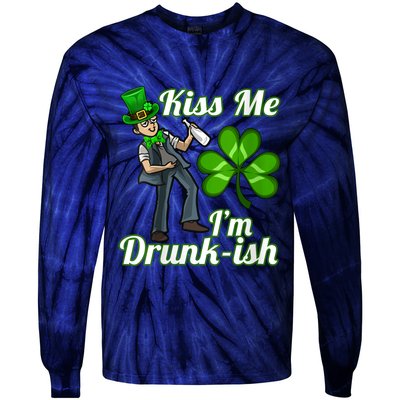 Womens Kiss Me I'm Drunkish Lucky St. Patrick's Day Costume Outfit Tie-Dye Long Sleeve Shirt