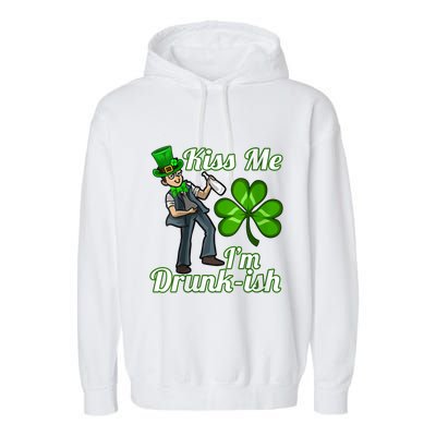 Womens Kiss Me I'm Drunkish Lucky St. Patrick's Day Costume Outfit Garment-Dyed Fleece Hoodie