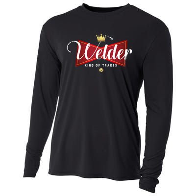 Welder King Of Trades In A Parody Funny Welding Grandpa Dad Cooling Performance Long Sleeve Crew