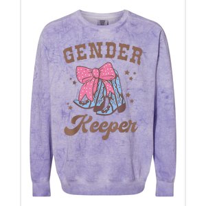 Western Keeper Of The Gender Cowboy Boots Gender Reveal Colorblast Crewneck Sweatshirt