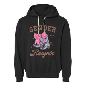 Western Keeper Of The Gender Cowboy Boots Gender Reveal Garment-Dyed Fleece Hoodie