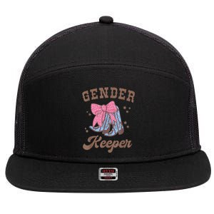 Western Keeper Of The Gender Cowboy Boots Gender Reveal 7 Panel Mesh Trucker Snapback Hat