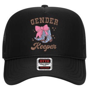 Western Keeper Of The Gender Cowboy Boots Gender Reveal High Crown Mesh Back Trucker Hat