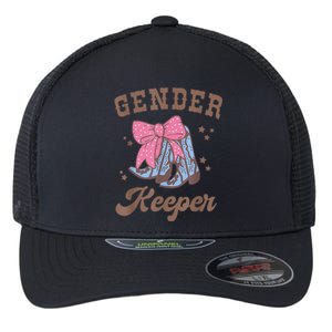 Western Keeper Of The Gender Cowboy Boots Gender Reveal Flexfit Unipanel Trucker Cap