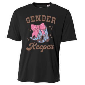 Western Keeper Of The Gender Cowboy Boots Gender Reveal Cooling Performance Crew T-Shirt