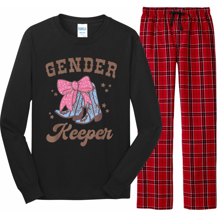 Western Keeper Of The Gender Cowboy Boots Gender Reveal Long Sleeve Pajama Set