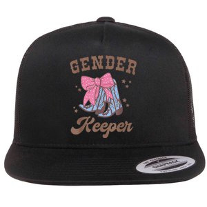 Western Keeper Of The Gender Cowboy Boots Gender Reveal Flat Bill Trucker Hat