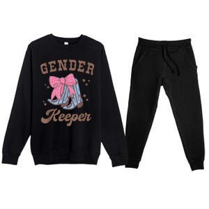 Western Keeper Of The Gender Cowboy Boots Gender Reveal Premium Crewneck Sweatsuit Set