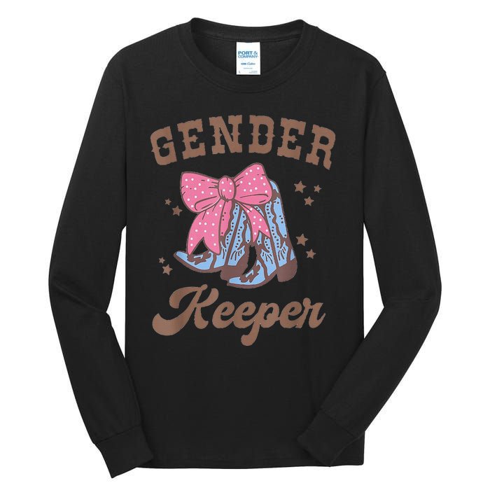 Western Keeper Of The Gender Cowboy Boots Gender Reveal Tall Long Sleeve T-Shirt