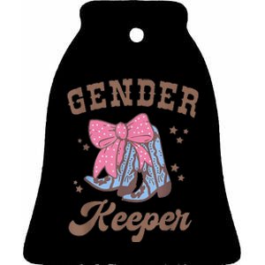 Western Keeper Of The Gender Cowboy Boots Gender Reveal Ceramic Bell Ornament