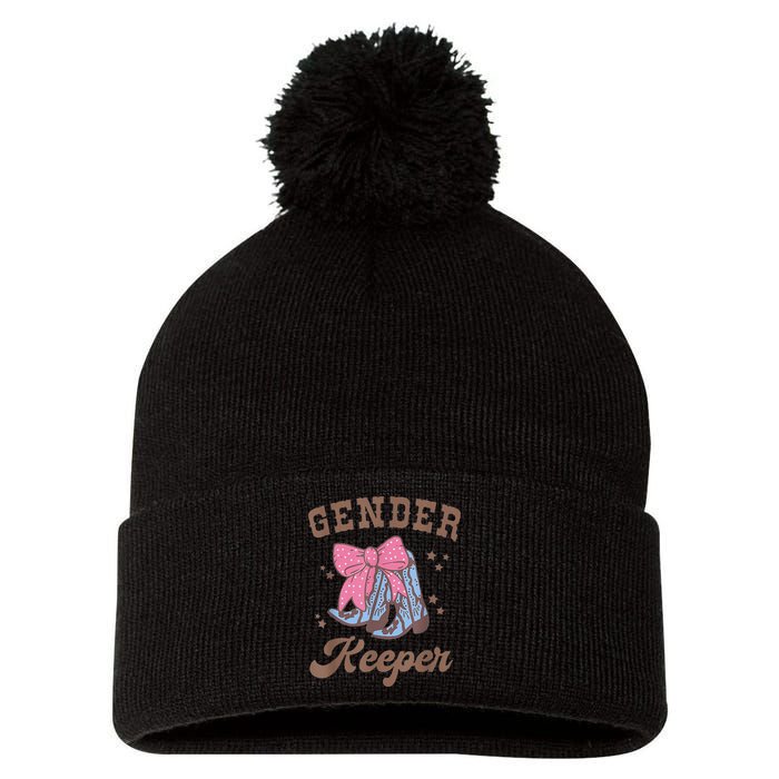 Western Keeper Of The Gender Cowboy Boots Gender Reveal Pom Pom 12in Knit Beanie