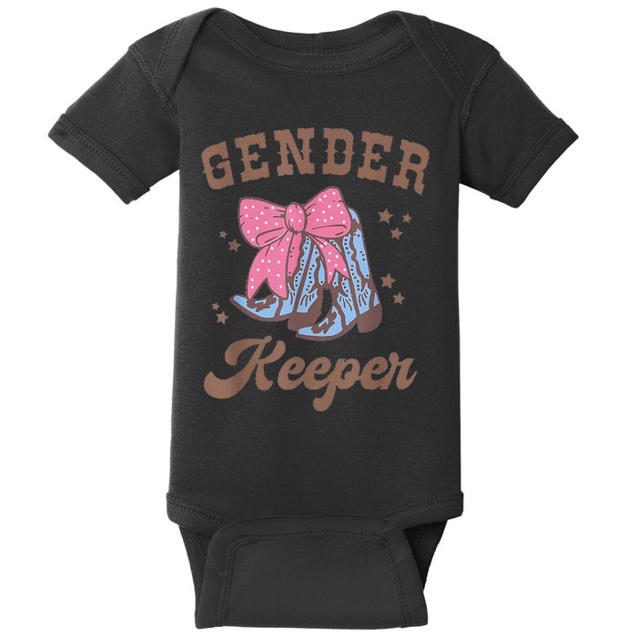 Western Keeper Of The Gender Cowboy Boots Gender Reveal Baby Bodysuit