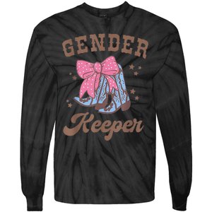 Western Keeper Of The Gender Cowboy Boots Gender Reveal Tie-Dye Long Sleeve Shirt