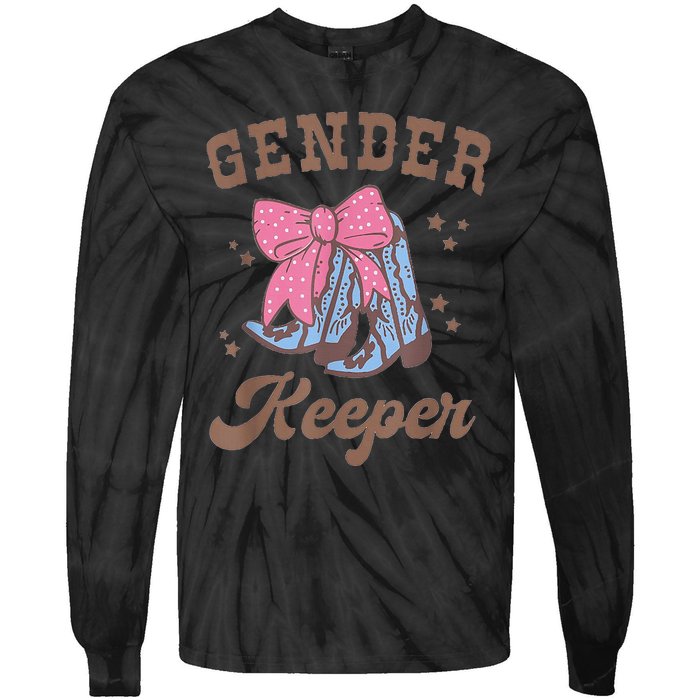 Western Keeper Of The Gender Cowboy Boots Gender Reveal Tie-Dye Long Sleeve Shirt