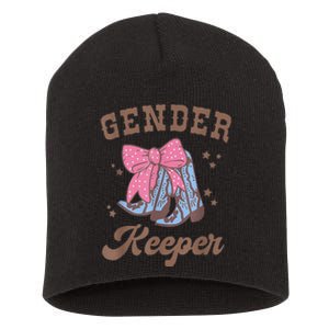 Western Keeper Of The Gender Cowboy Boots Gender Reveal Short Acrylic Beanie