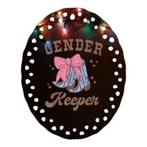 Western Keeper Of The Gender Cowboy Boots Gender Reveal Ceramic Oval Ornament