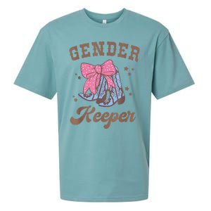 Western Keeper Of The Gender Cowboy Boots Gender Reveal Sueded Cloud Jersey T-Shirt