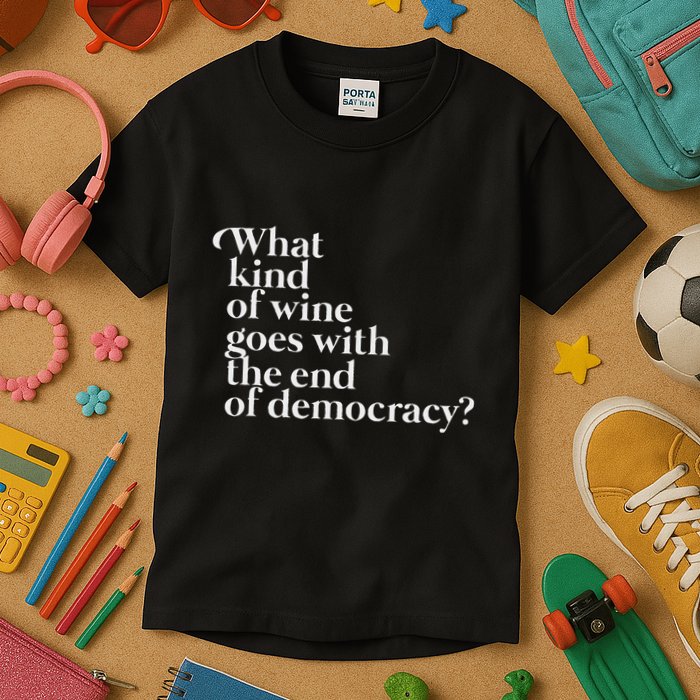 What Kind Of Wine Goes With The End Of Democracy Kids T-Shirt