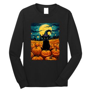 Witch Kawaii Pumpkin Black Cat Halloween Gifts Long Sleeve Shirt