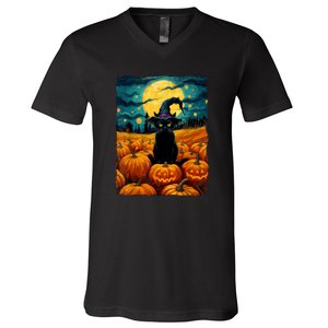 Witch Kawaii Pumpkin Black Cat Halloween Gifts V-Neck T-Shirt