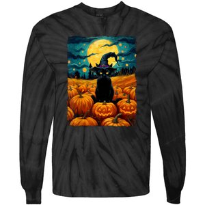 Witch Kawaii Pumpkin Black Cat Halloween Gifts Tie-Dye Long Sleeve Shirt