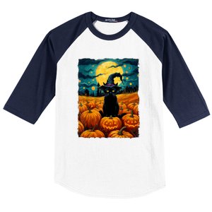 Witch Kawaii Pumpkin Black Cat Halloween Gifts Baseball Sleeve Shirt