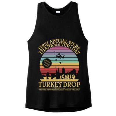WKRP Thanksgiving Turkey Drop Funny Retro Ladies PosiCharge Tri-Blend Wicking Tank