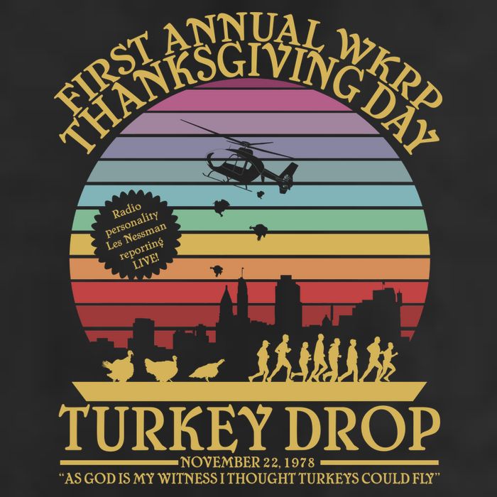 WKRP Thanksgiving Turkey Drop Funny Retro Cool Comfort Performance Bucket Hat